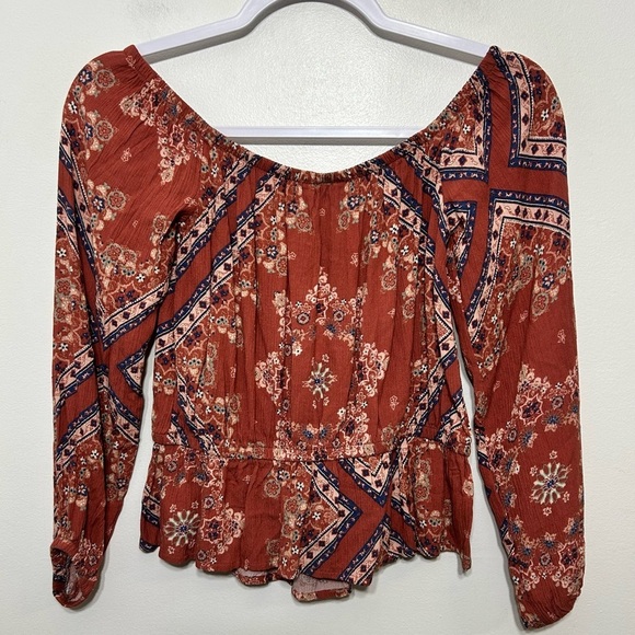 New! American Eagle Outfitters Boho Floral Peasant Cropped Blouse - Picture 6 of 8